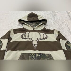 Boys Youth Team Realtree Kids Hoodie Brown and Cream Embroidered Deer Skull XL